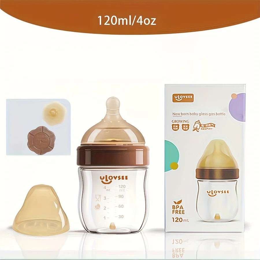 4oz,8oz High Borosilicate Glass Baby Bottles, Wide - Neck Feeding Bottle with Bottom Air Balance Hole/Valve, Glass Milk Bottle - Accessoires de sorties pour bébés