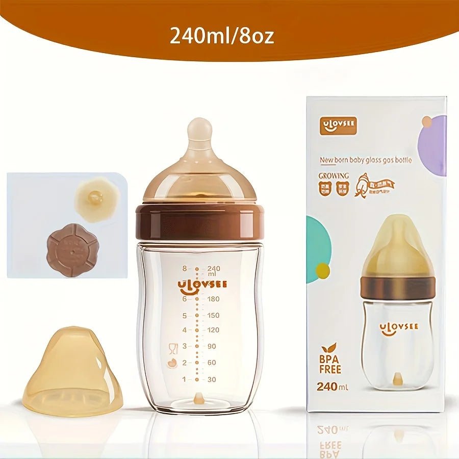 4oz,8oz High Borosilicate Glass Baby Bottles, Wide - Neck Feeding Bottle with Bottom Air Balance Hole/Valve, Glass Milk Bottle - Accessoires de sorties pour bébés
