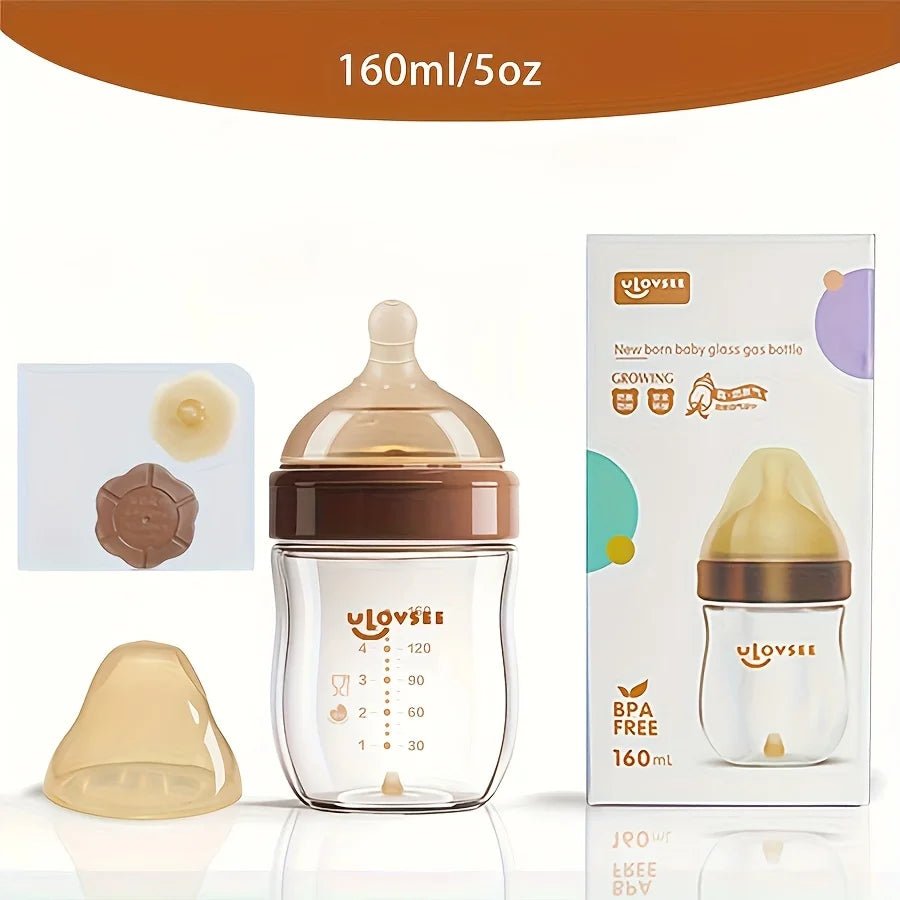 4oz,8oz High Borosilicate Glass Baby Bottles, Wide - Neck Feeding Bottle with Bottom Air Balance Hole/Valve, Glass Milk Bottle - Accessoires de sorties pour bébés