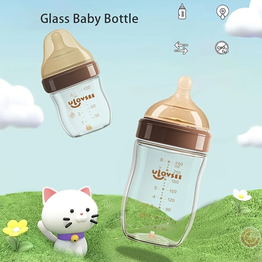 4oz,8oz High Borosilicate Glass Baby Bottles, Wide - Neck Feeding Bottle with Bottom Air Balance Hole/Valve, Glass Milk Bottle - Accessoires de sorties pour bébés
