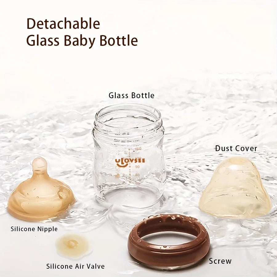 4oz,8oz High Borosilicate Glass Baby Bottles, Wide-Neck Feeding Bottle with Bottom Air Balance Hole/Valve, Glass Milk Bottle