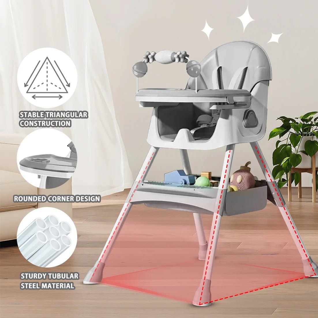 Foldable Baby High Chair 6 Months Plus, with Large Antislip Pad & ToyRack, Easy to Clean Feeding , E500 - Accessoires de sorties pour bébés